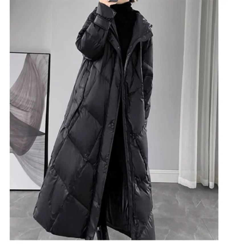 2026 Fashion Down Cotton-padded Jacket Women's Winter X-long Parkas Thicken Warm Top Hooded Coat Loose A-line Quilted Outerwear
