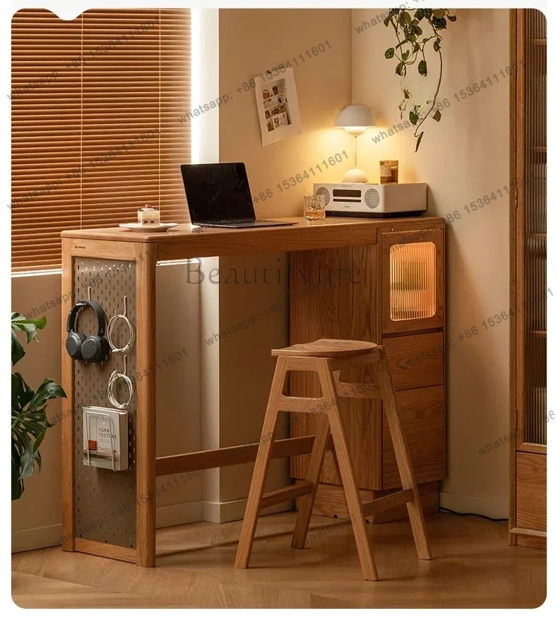 

Nordic medieval style solid wood bar counter cabinet, living room partition cabinet, small apartment dining table