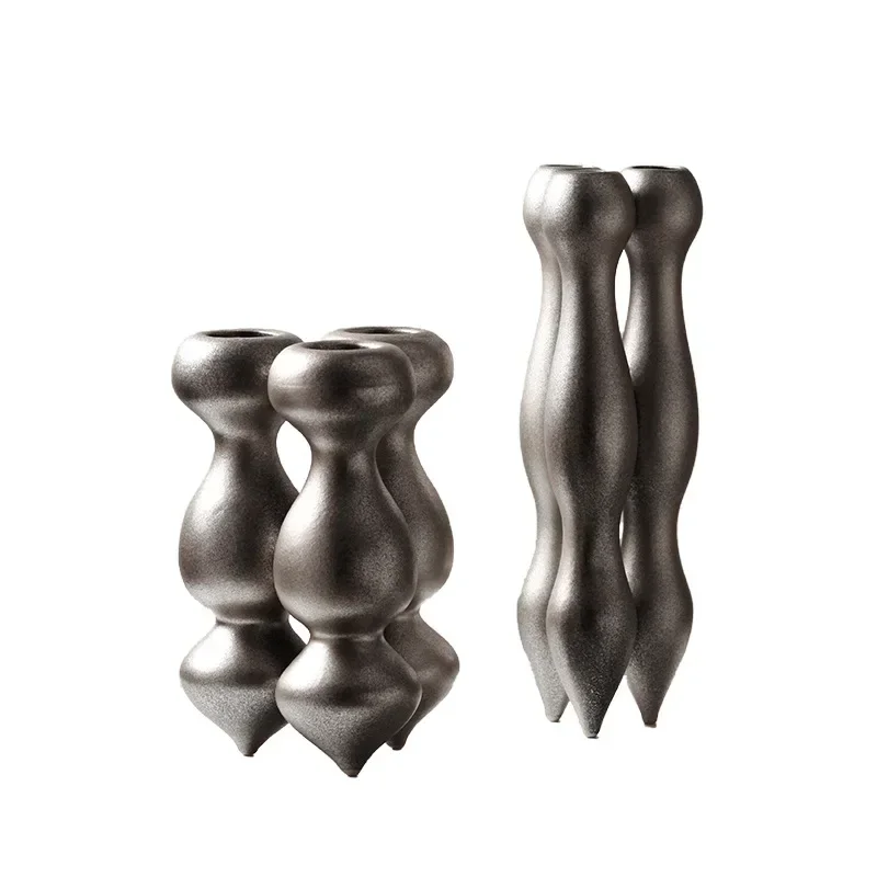 

Modern simple geometric art ceramic vase ornament home model room light luxury high-foot flower arrangement soft decoration