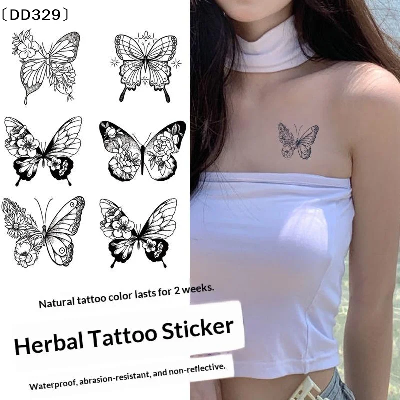 6Pcs Realistic Black Butterfly Temporary Tattoo Sticker, Applicable For Finger, Wrist, Shoulder, Neck, Collarbone Body〔DD329〕