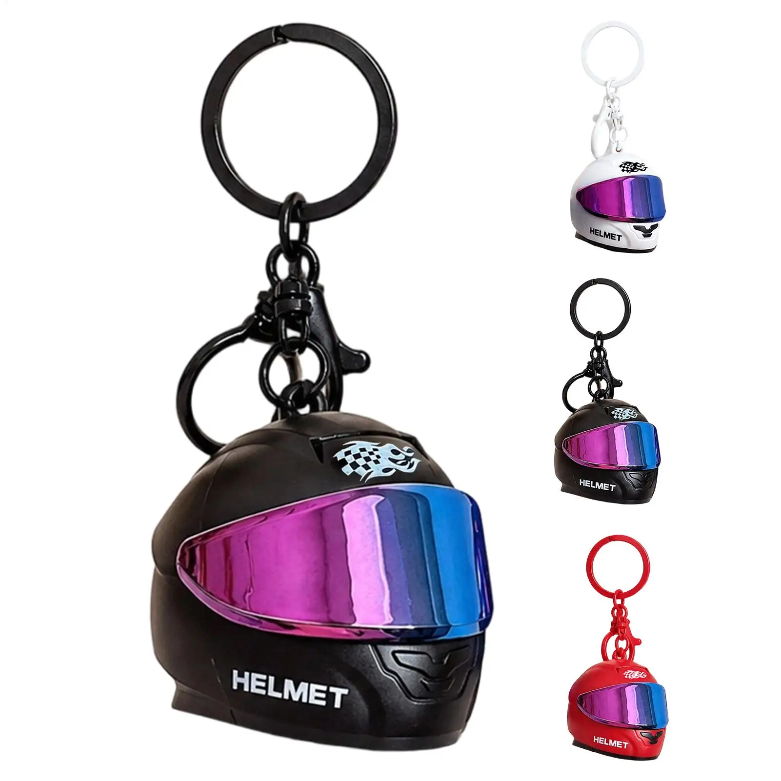 Helmet Keychain Mini Motorcycle Ornament with LED Light Portable Bag Charm Glowing Helmet Pendant Keyring for Riders Travel Gift