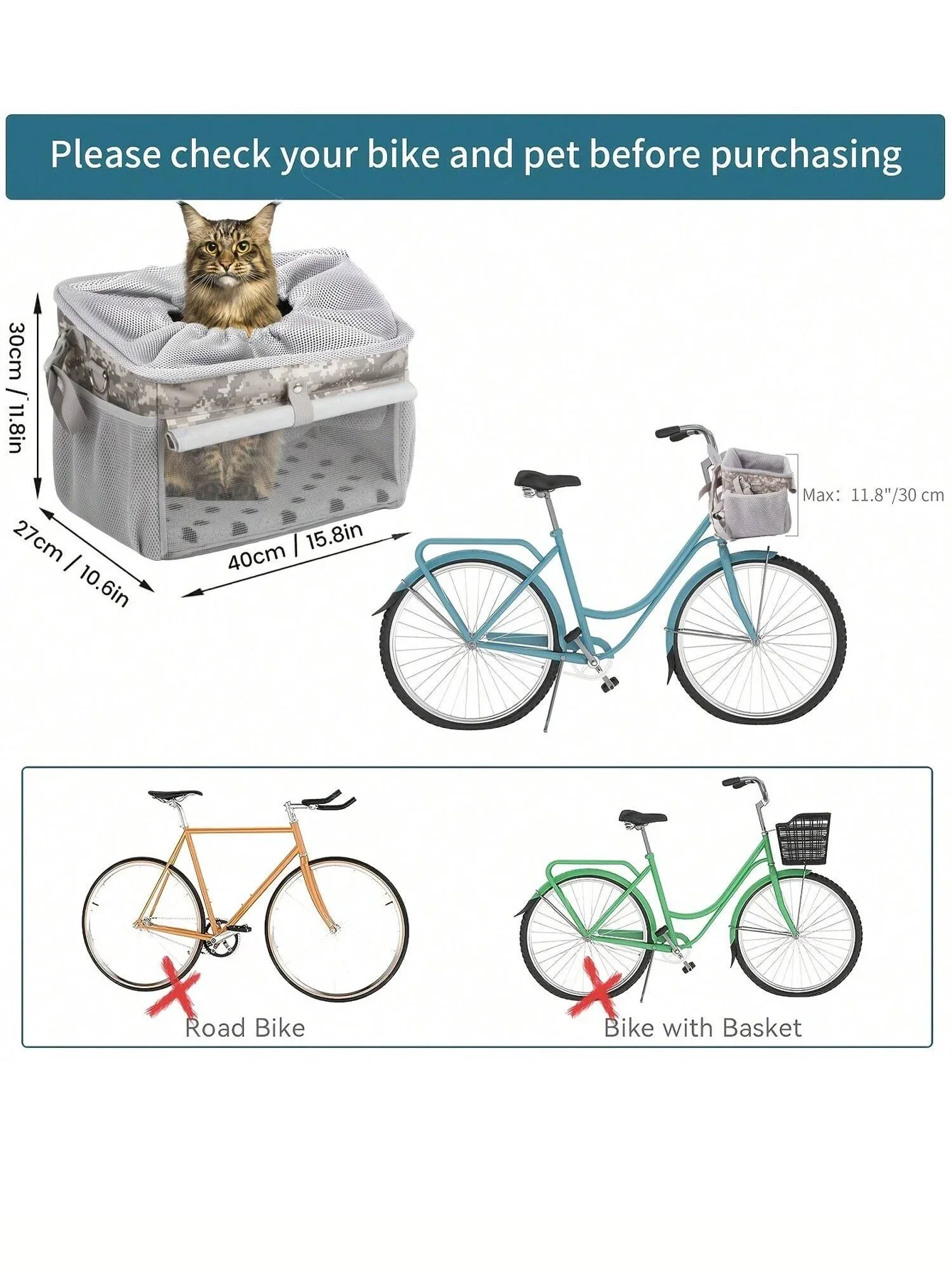 Dog Bike Basket, Small Medium Pets Dog Basket for With Breathable Mesh, Removable Bicycle Basket Front Handlebar Bicycle Basket