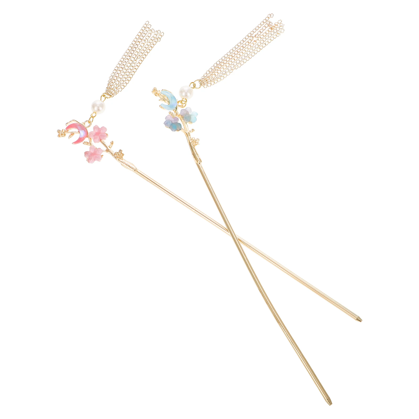 

2Pcs Chinese Hair Sticks Elegant Ancient Style Moon Star Tassel Hairpins for Women Weddings Parties Hair Fork Accessories