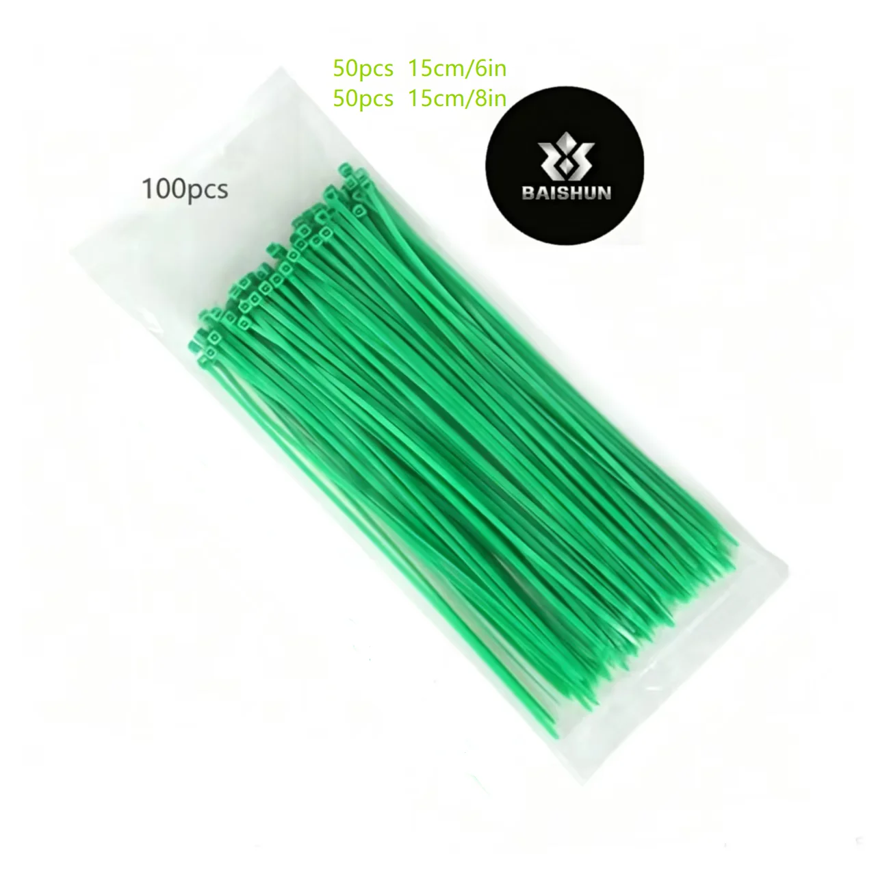 100Pcs Green Zip Ties (50Pcs 15cm/6in +50Pcs 20cm/8in), Cable Zip Ties for Wire Management, Garden Plant Ties for Tomato Grape V