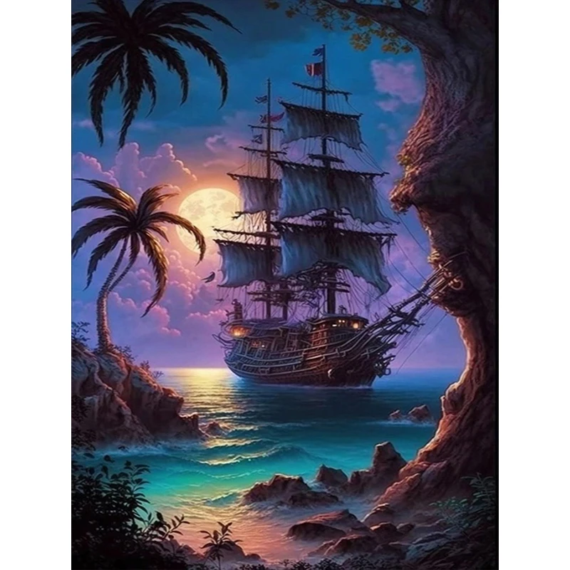 

Набор алмазной живописи, 5d DIY вышивка крестиком алмазная живопись с пейзажным рисунком парусника, украшение дома для взрослых, художественный подарок