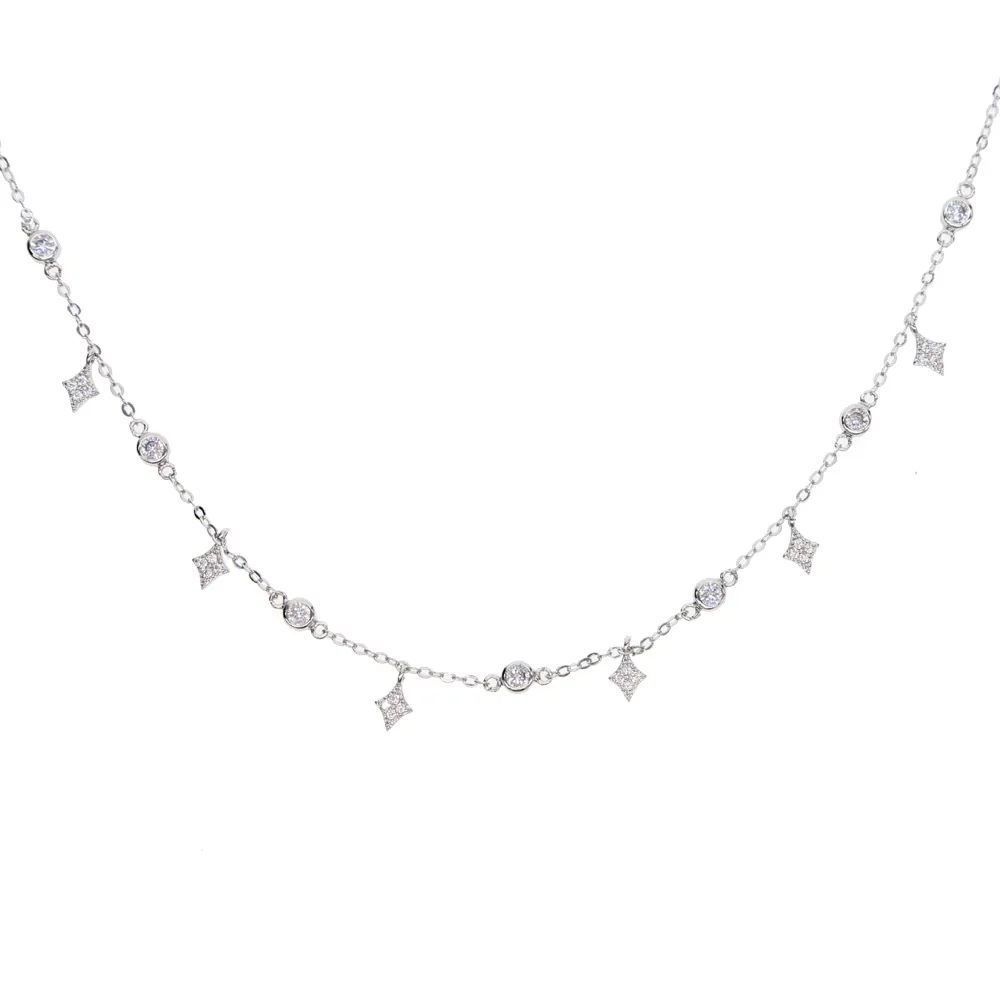 New 925 Sterling Silver Gold Silver Color Dangle Star Cz Cubic Zirconia Drop Choker Necklaces For Women Jewelry