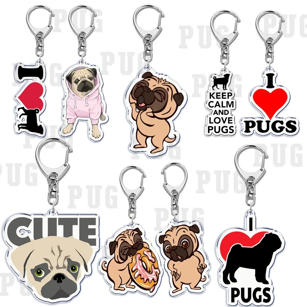 Cute Dog PUG Keychain for Accessories Bag Cartoon Pet Pendant Key Chain Ring Love Pug Keychains Jewelry Christmas Gift