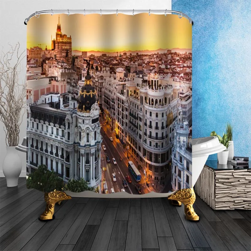 Nice Madrid Landscape Shower Curtains For Bathroom Curtain Decor 180x180cm Waterproof Mildew Proof Fabric Shower Curtain