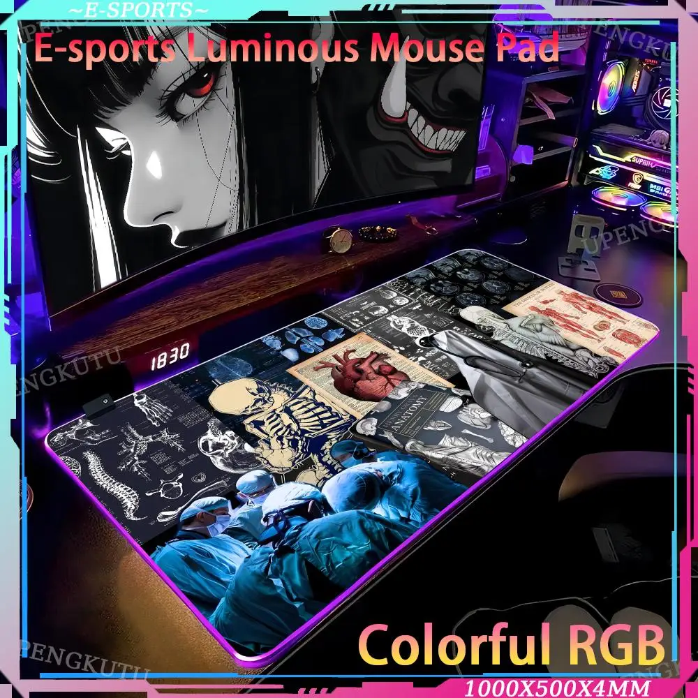 

Коврик для мыши с изображением анатомии человека (RGB), эргономичный офисный резиновый противоскользящий коврик для компьютера, XXL 900x400, аксессуары для клавиатуры