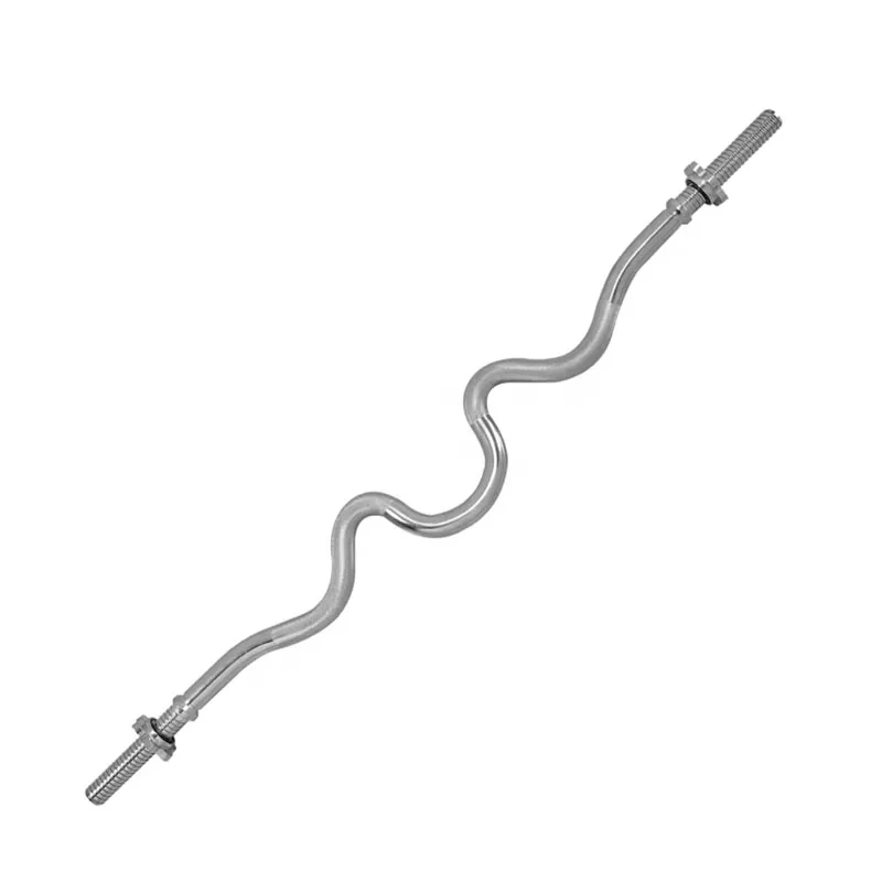 120cm Super Curl Threaded Barbell Bar with Swivel Collar Curved Bar Steel Chrome Weight Bar