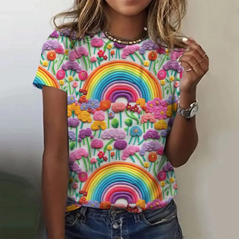 

New Colorful Flower T-Shirts Floral 3D Print Women's Summer O-Neck Short Sleeves T Shirt Y2k Harajuku Tees Tops Female Clothing
