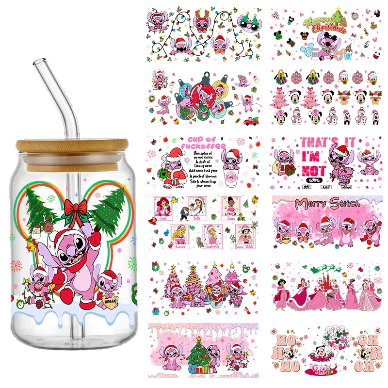 

Disney Pink Princess Lilo and Stitch Design UV DTF Sticker for 16oz Cup Wrap Cold Transfer Custom Label DIY Logo Self adhesive