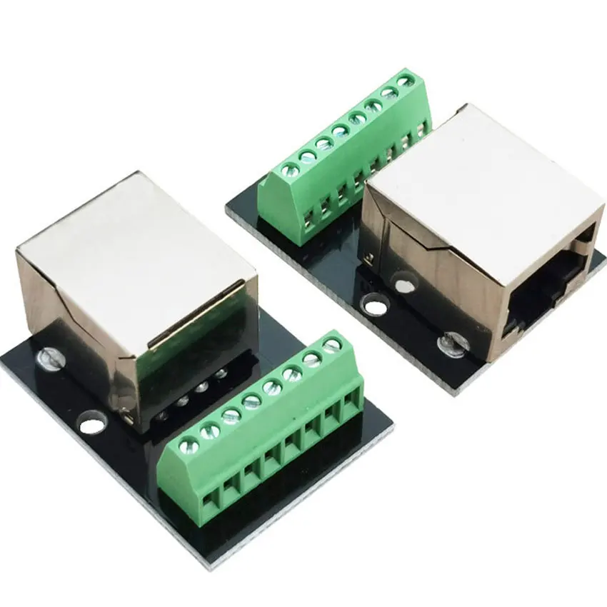 2PCS RJ45 Ethernet Female Socket Connector Breakout Board,2.54mm Connector Board Shielded Network Adapter Terminal