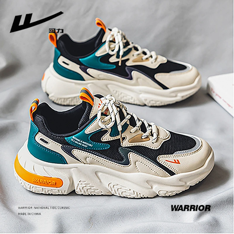 Warrio Men Chunky Sneakers Breathable Mesh Lace-up Running Sport Shoes Original Fashion Heighten Dad Shoes Student Gym 2023