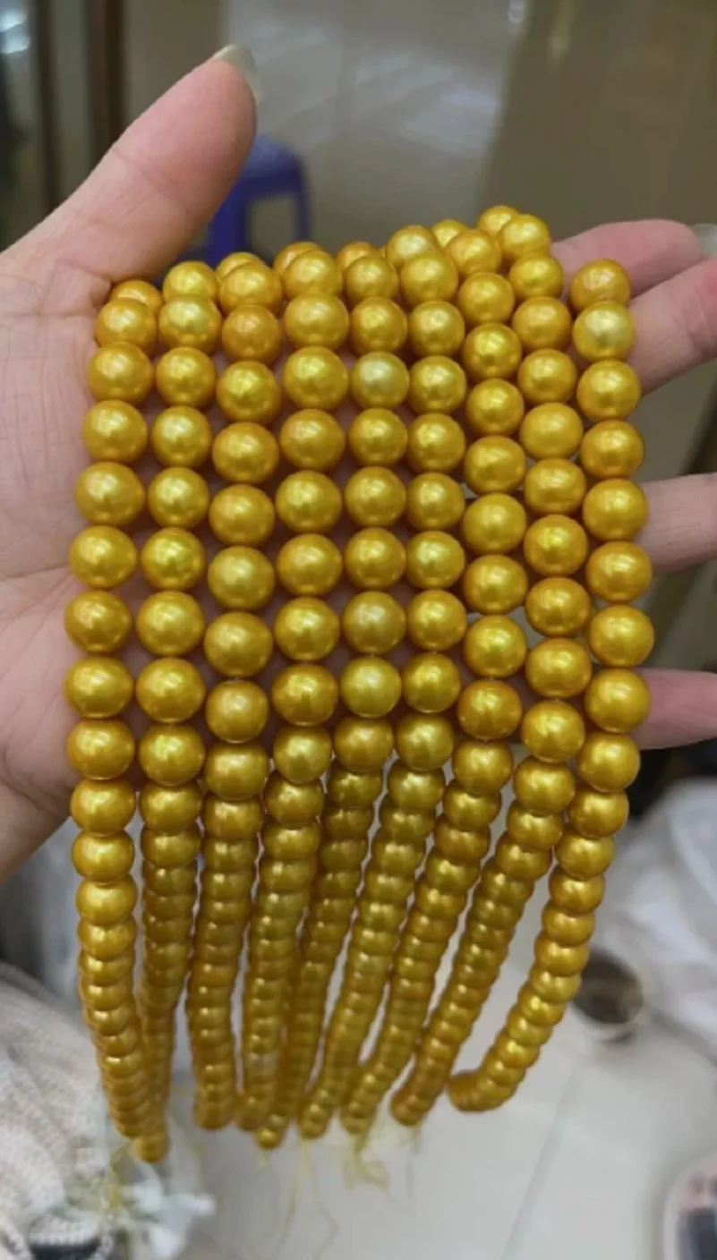 Huge AAAA+++ 10-11mm Real natural round South Sea Yellow pearl necklace 18Inch