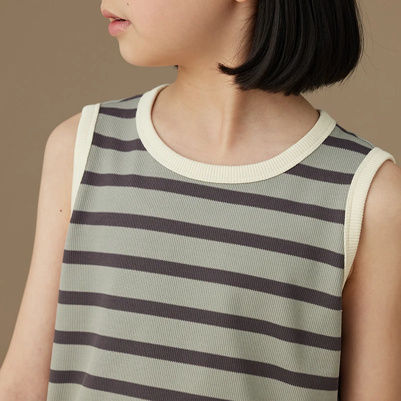 Children's Clothing Girls Clothes Light Bluey Striped Children's Cool Sleeveless Top Versatile Vest T-shirt Boys Girls Summer