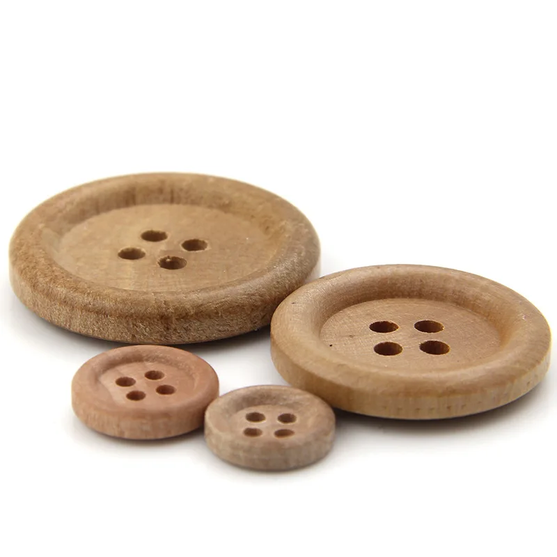 10Pcs/Set 4 Holes Natural Round Wooden Buttons for Costume Sweater Sewing Vintage Decorations DIY Accessories Flatback Button