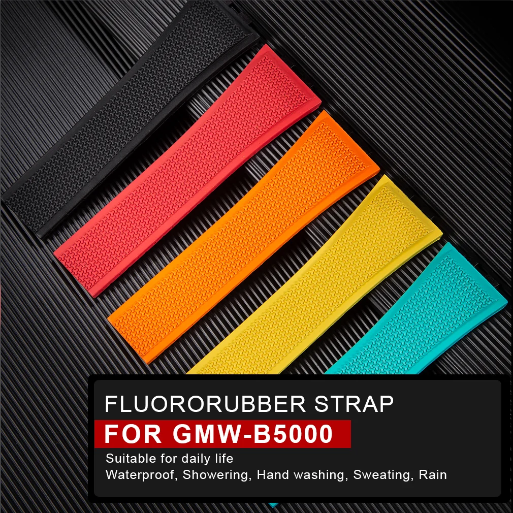 Fluororubber Strap for GMW-B5000 316L Stainless Steel Clasp Tailorable Watchband with Metal Head-link