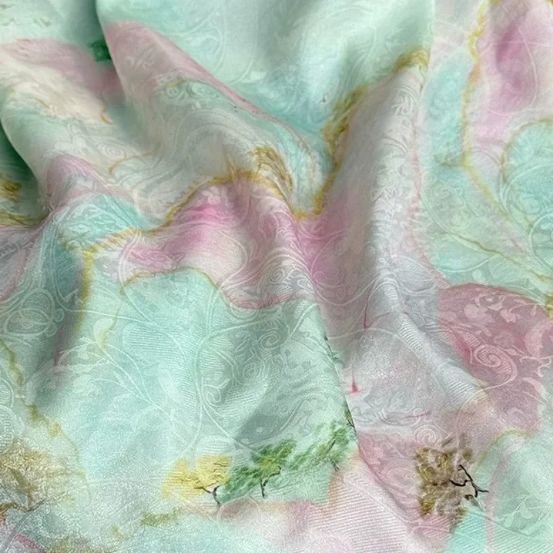 1meter Cyan Jacquard Fabric Ch - Home Fashion Textiles ulasan dan harga