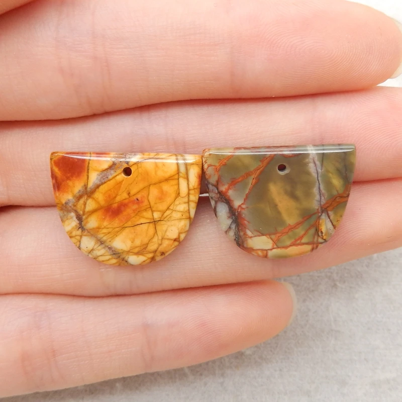 

2PCS Multi-Color Picasso Jasper Half-Moon Pendants Marbled Orange-Brown Gemstone Jewelry Components for Crafting 16x21x3mm-4.3g