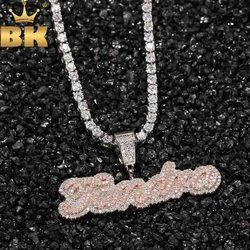 TBTK-collar con nombre personalizado para mujer, colgante de circonia cúbica con letras de escritura de estilo eduardiano y burbuja, color blanco y rosa, joyería de hip hop