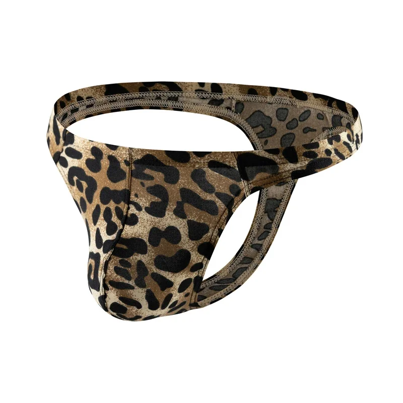 Tanga Sexy para hombre, ropa interior con patrón de leopardo, cintura baja, suave, parte trasera en T, lencería, suspensorio