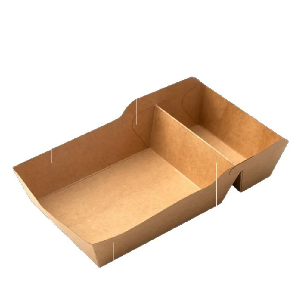 50Pcs Two Grids Disposable Food Serving Tray 320/440/520ML Capacity Eco-Friendly Snack Fries Plate Oil-proof Heat Resistant