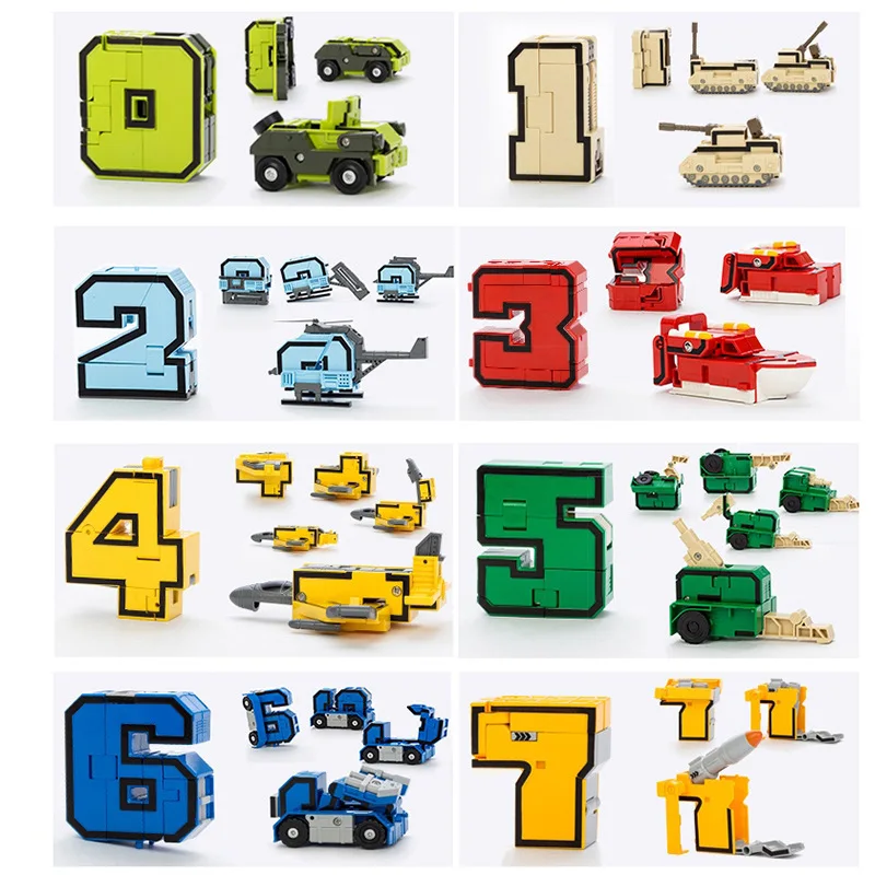 

10Numbers+5symbols Transformation Robot Toy Digital Deformation Robot Building Block Action Figures Early Education Puzzle Toys