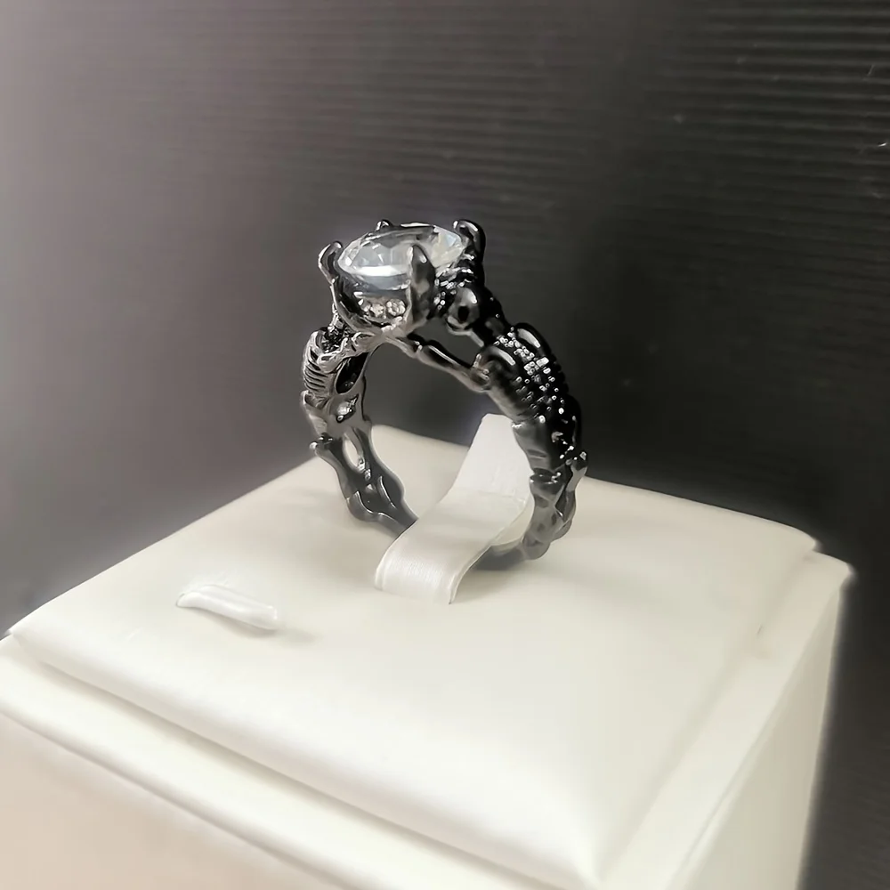 خاتم وعد على الطراز القوطي للرجال والنساء ، مرصع بالماء ، زركونيا ، هيكل عظمي رعب ، تصميم على الفرقة ، خاتم زفاف ، مناسب للرجال