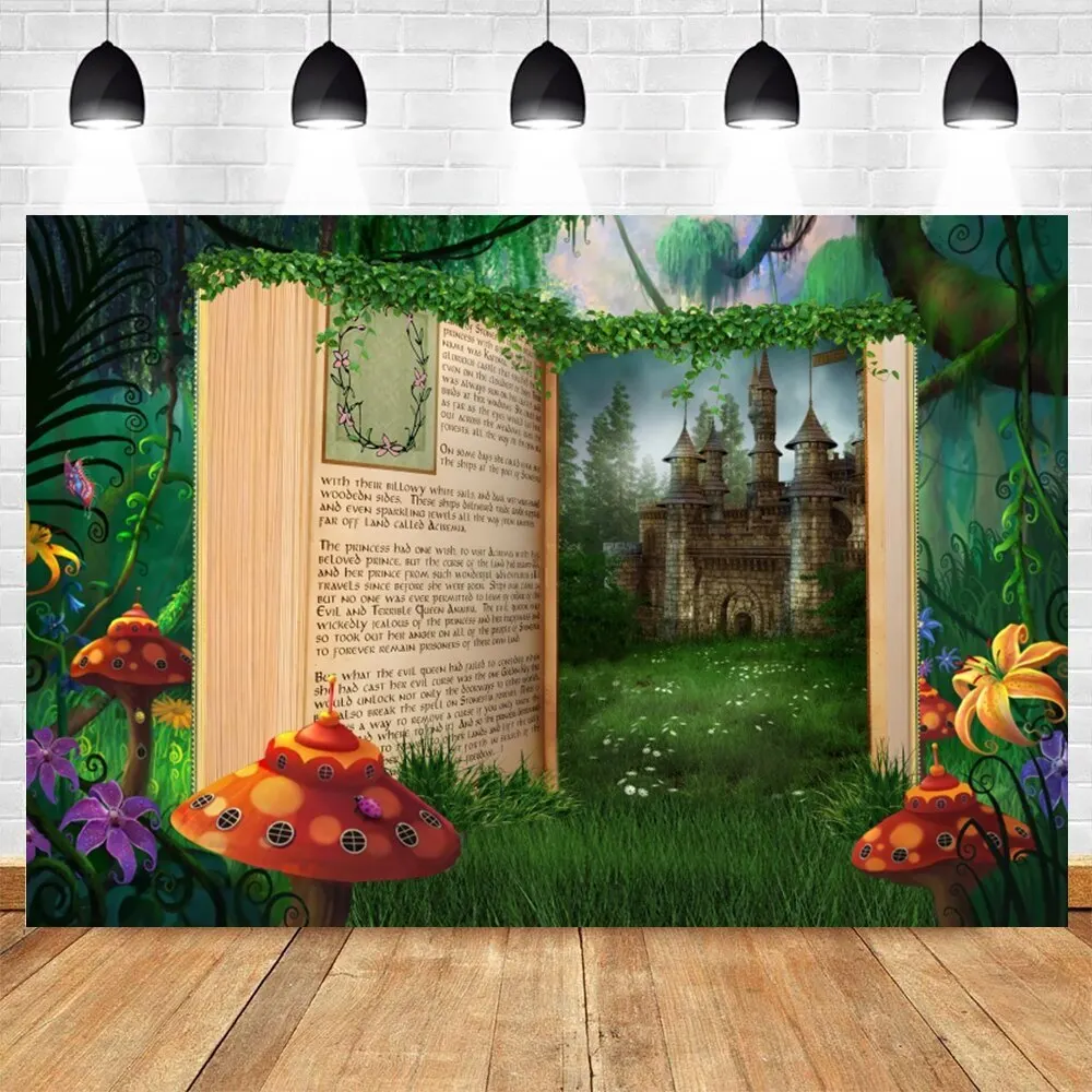 Birthday Backdrop for Girls Fairy Tale Books Photography Background Once Upon A Time Castle Birthday Party Decoration