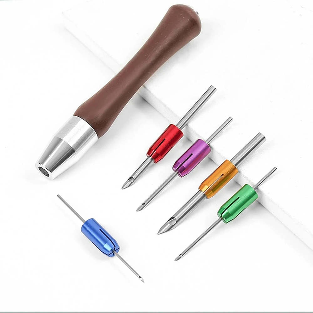 J1UL1N Adjustable Needle Wooden Handle Embroidery Needle Comfortable Sewing Tool For Towels, Quilts, Tablecloths