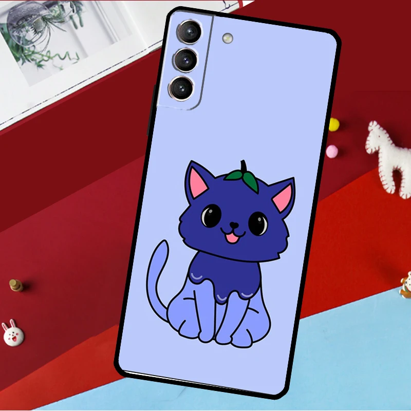 Cute Kawaii Blueberry Cat Case For Samsung Galaxy S22 S23 Ultra S21 FE S8 S9 S10 Plus Note 10 20 Ultra S20 FE Coque