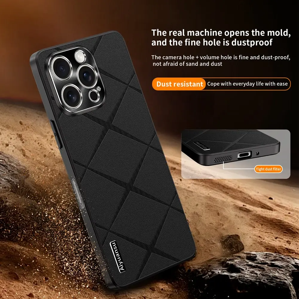 Leather Case for iPhone 16 Pro Max Case Aluminium Lens Protection Luxury Hard Cover for Appple iPhone 13 14 15 16 Pro Max Case