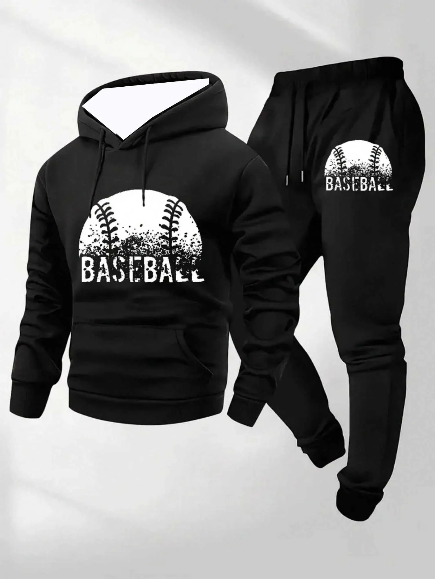 

2025-26 Autumn/Winter New Y2K Men's Set Black Hoodie Baseball Jacket Oversized Sports Set Fashion Casual Two Piece Set