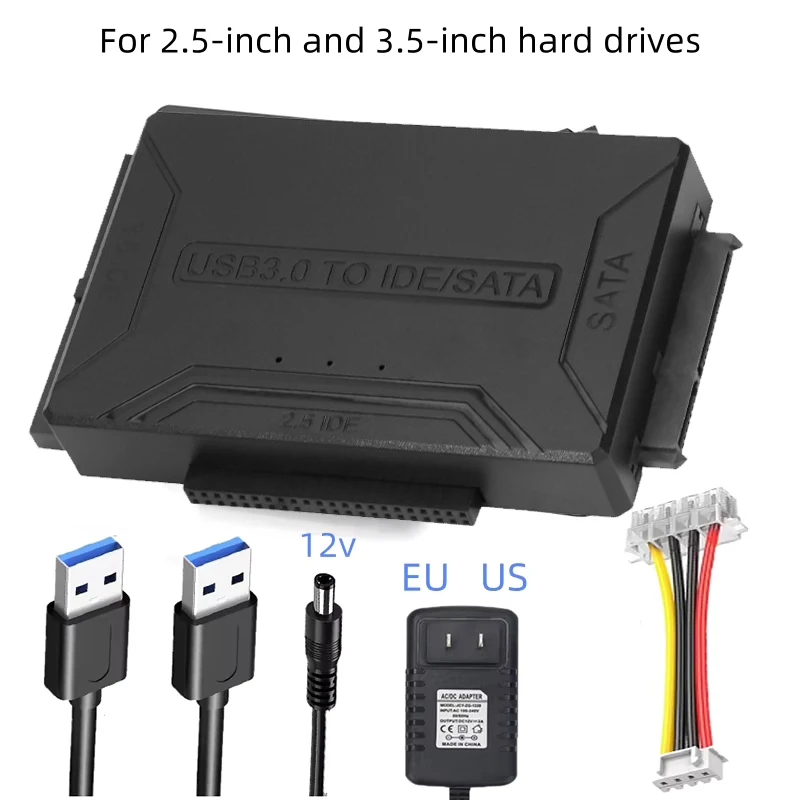 

2,5-дюймовый и 3,5-дюймовый считыватель жестких дисков Адаптер USB 3.0-SATA/IDE 3-в-1, преобразователь жесткого диска/SSD в комплекте адаптер питания 12 В/2 А