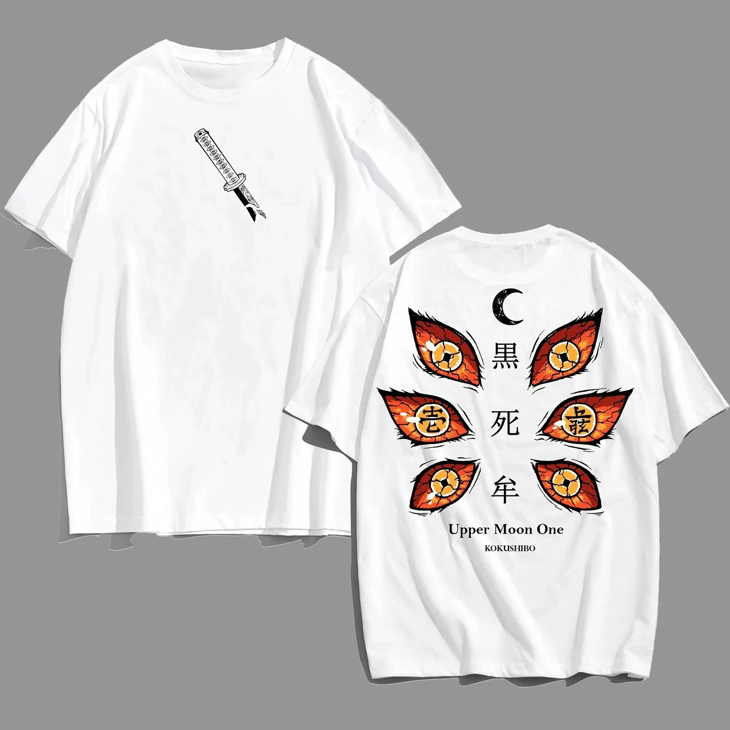 Camiseta con estampado de Anime Demon Slayer Kokushibo 2025, novedad de verano para hombres y mujeres, moda Harajuku, Top informal holgado para padres e hijos