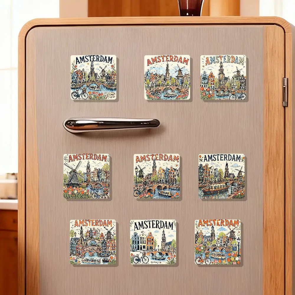 AMSTERDAM City Aesthetic Art Refrigerator Magnets Cute Cartoon Magnetic Personality Decorations Creative Gifts