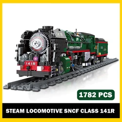 MOC City Railway Steam Locomotive French SNCF Class 141R Model Building Blocks Train Track Bricks Toys for Boys Kids Adults Gift