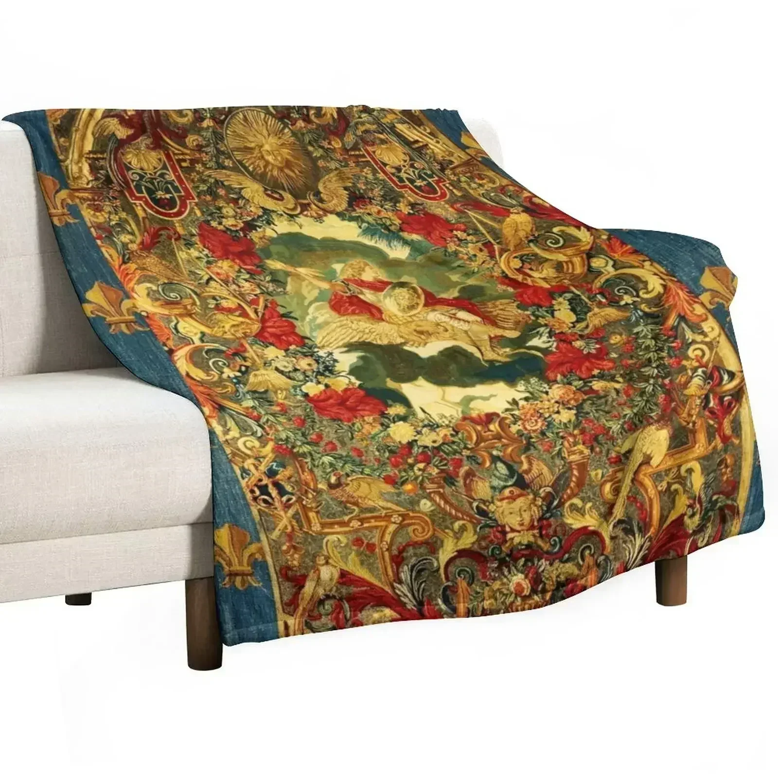 SEASONS AND ELEMENTS, AIR AND JUPITER, LOUIS XIV French Royal Embroidery Tapestry Throw Blanket Luxury St Travel Blankets