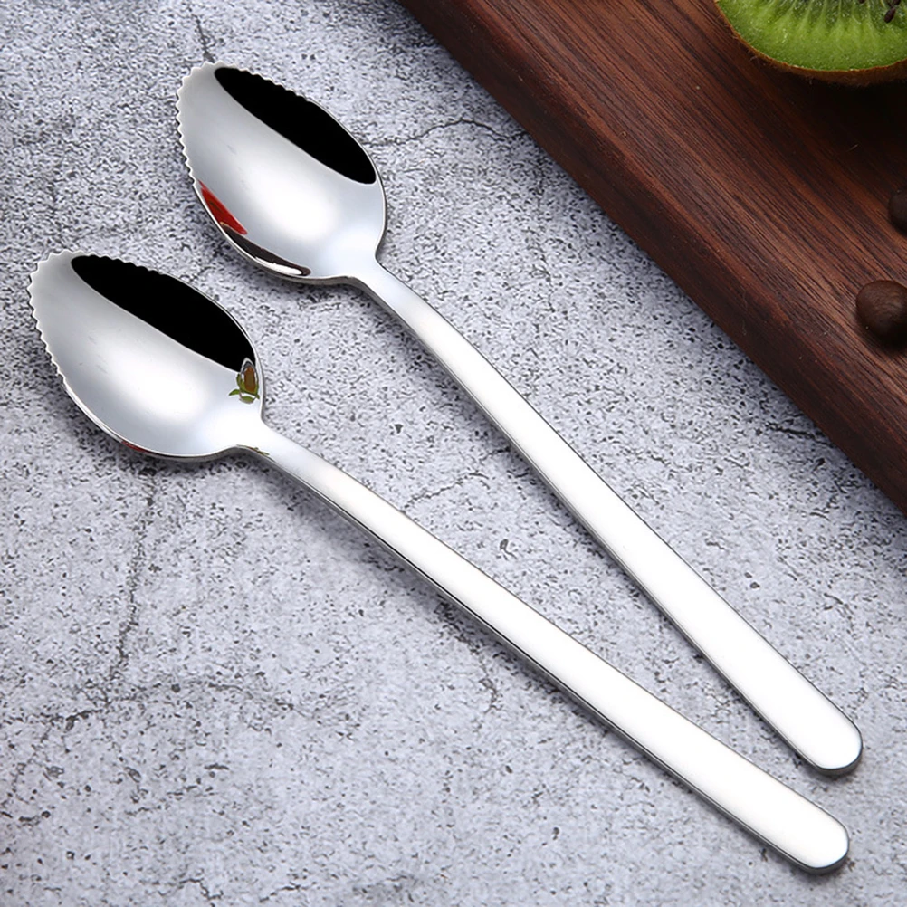 

2 Pcs Stainless Steel Fruit Spoon Grapefruit Spoons Serrated Puree Serving Kitchen