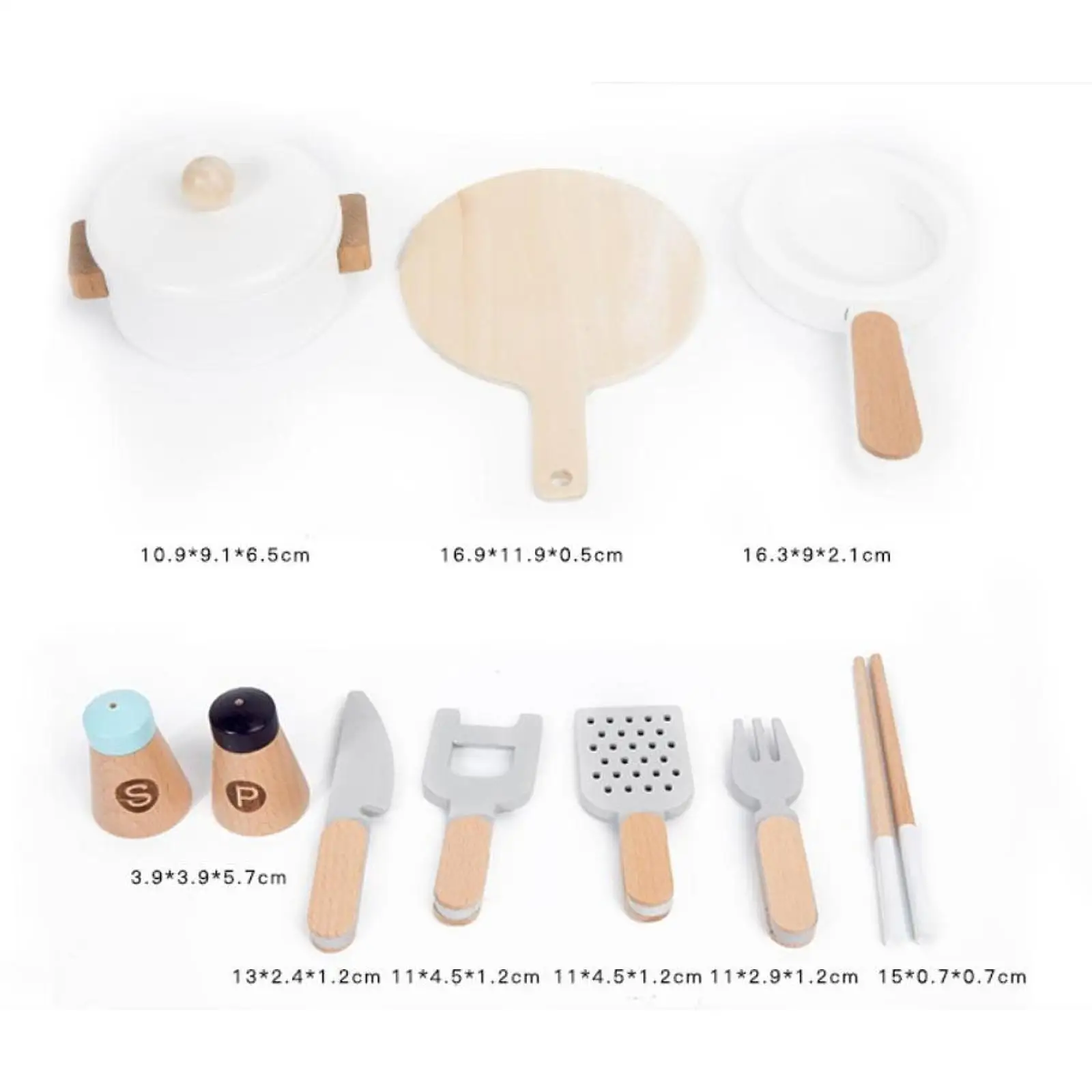 Wooden Cooking Play Set with Frying Pan and Cutting Board for Children