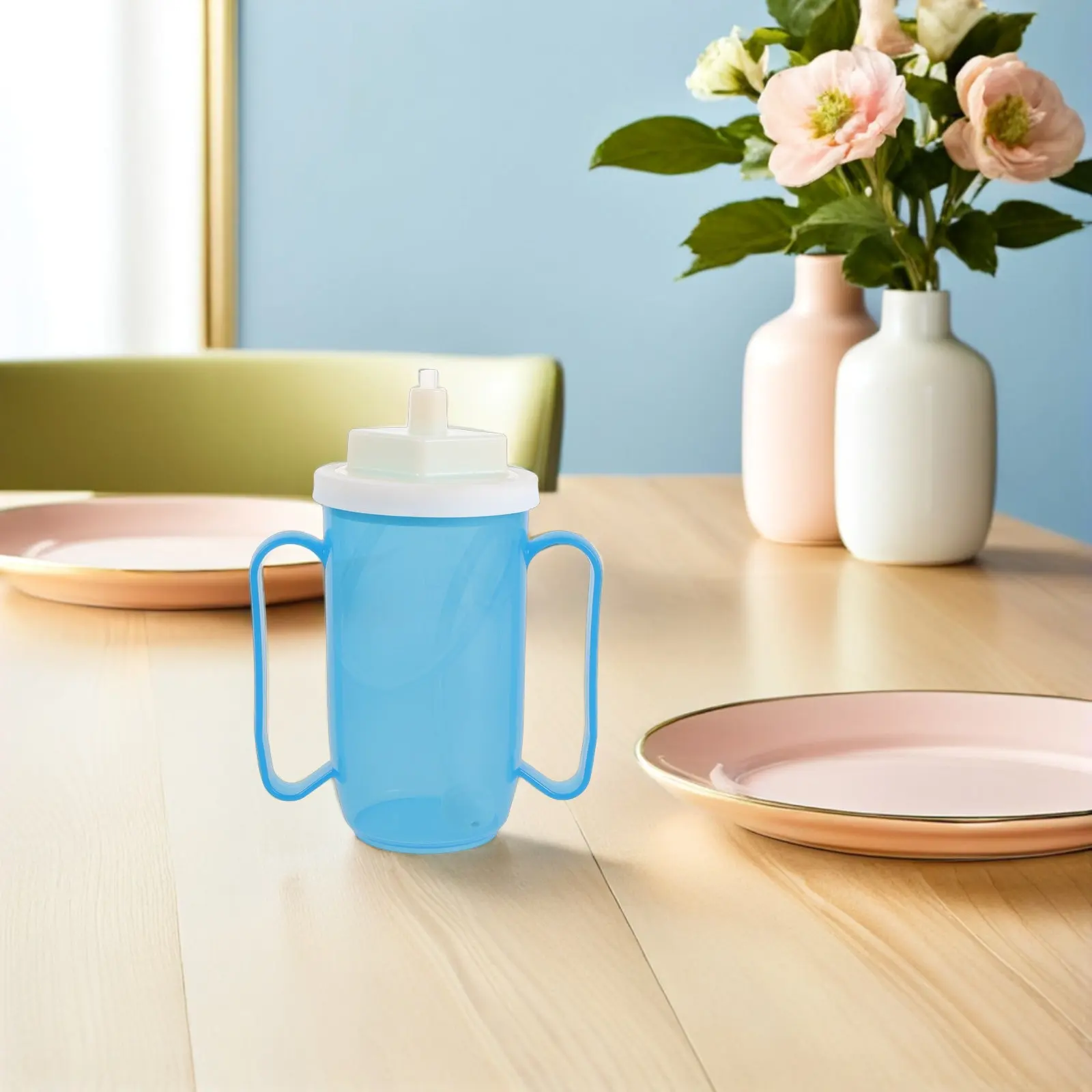 Adult No Spill Dysphagia Cup for Elderly 2 Handles Leak Proof Feeding Tumbler Non Choke Drinking Cup Bedridden Disabled Patients