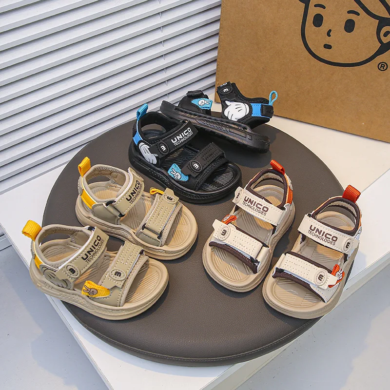 

2026 Summer Kids Boys Girls Open Toe Sandals Cute Design Anti-slip Soft Sole Adjustable Strap Toddler Casual Outdoor Shoes