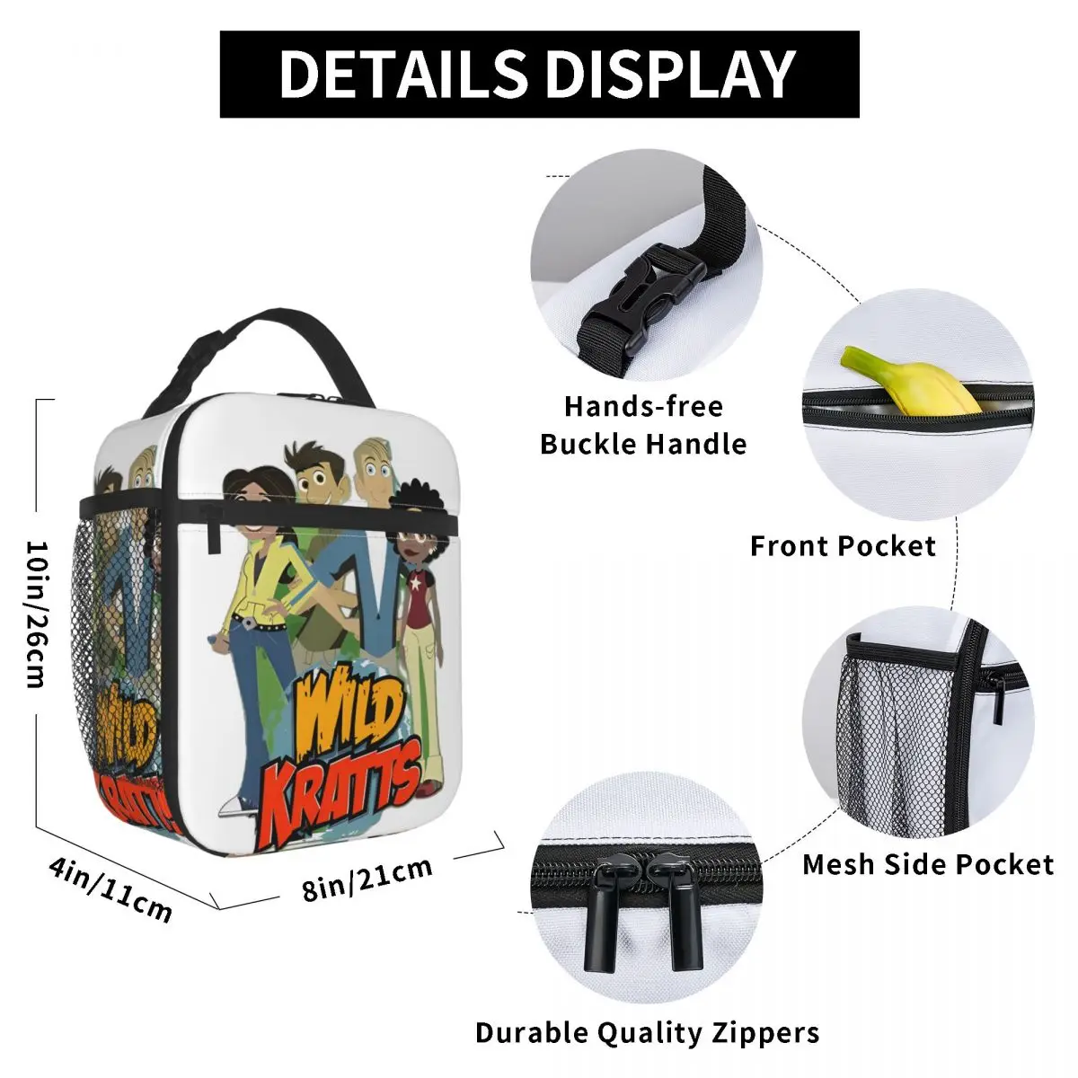 حقيبة الغداء Wild Kratts أنيمي مريحة صندوق الغداء الكبار مكتب الرسم حقيبة للحفاظ على البرودة خمر مقاوم للماء حمل أكياس الغذاء
