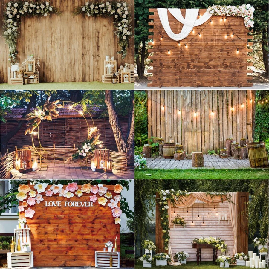 

Photography Backdrop Spring Blooms Flowers Wood Wall Curtain Wedding Stage Decor Bride Photocall Background Poster Photo Studio