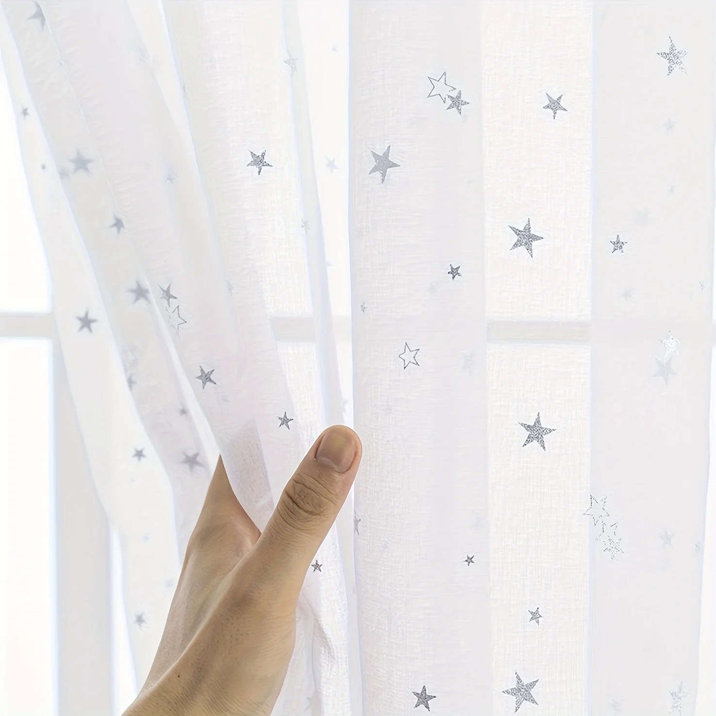 1Pc Semi‑Shading Star Sheer Window Curtain Nordic Style Soft Light Filter Curtain For Living Room Bedroom Balcony Ornament