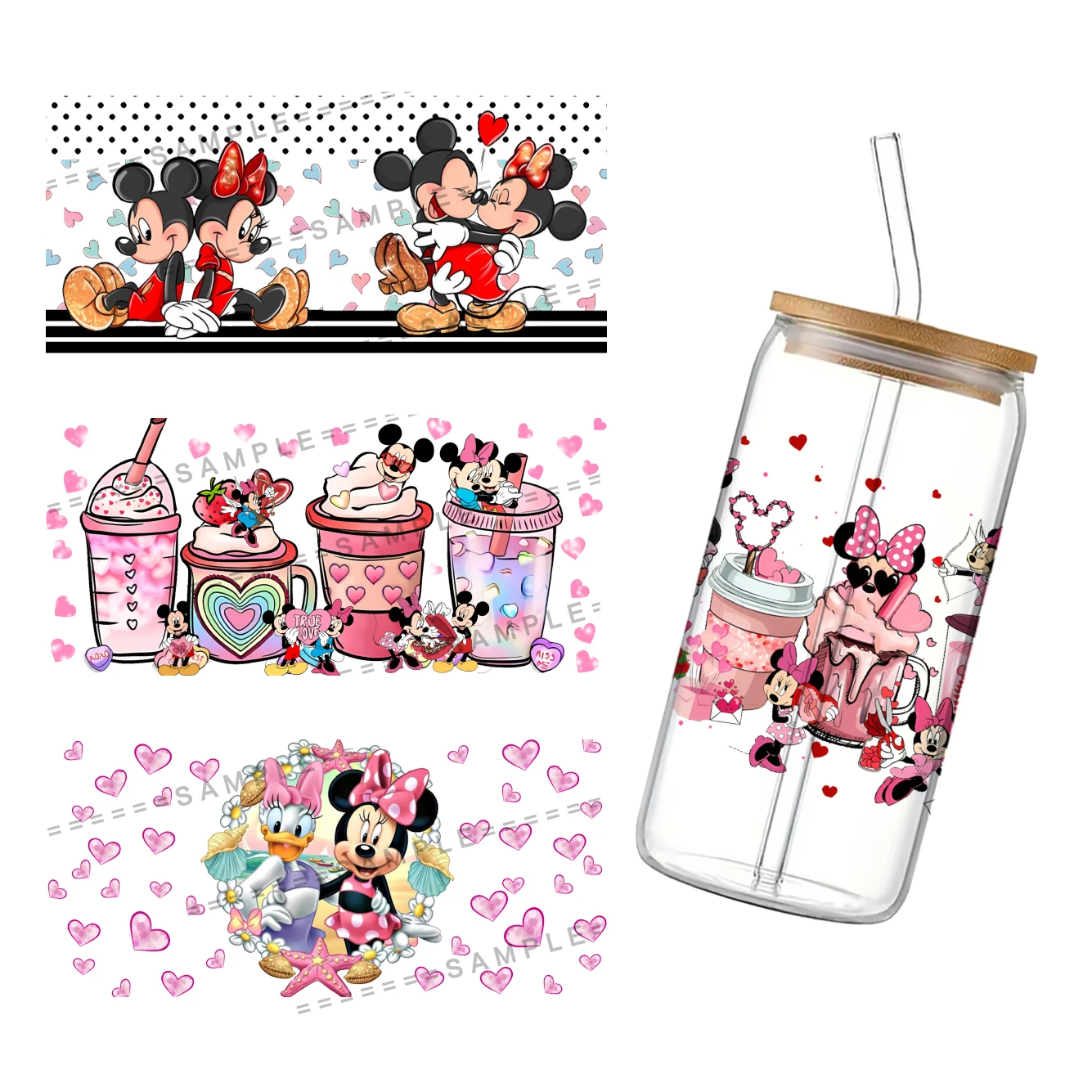 Disney Mickey Minnie Mouse UV DTF Transfers Stickers Decals For 16oz Libbey Cold Cups Mugs Tumbler Waterproof DIY Craft