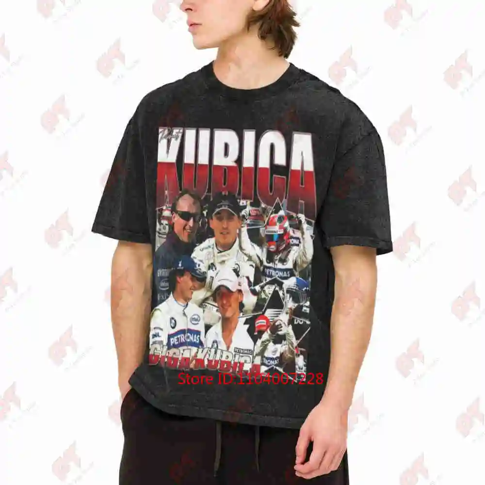 Robert Kubica Collage Retro Racing Vintage Washed Tee Pure Cotton T-Shirt