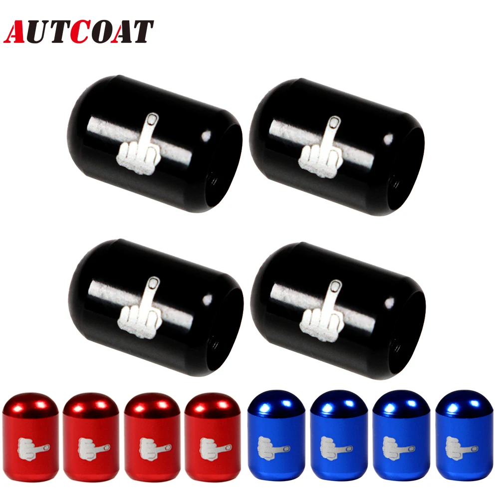 

AUTCOAT 4Pcs Middle finger Tire Air Valve Caps Stem Cover Universal Fits All Cars Trucks SUV Bike Motorcycle Car Tyre Valve Caps