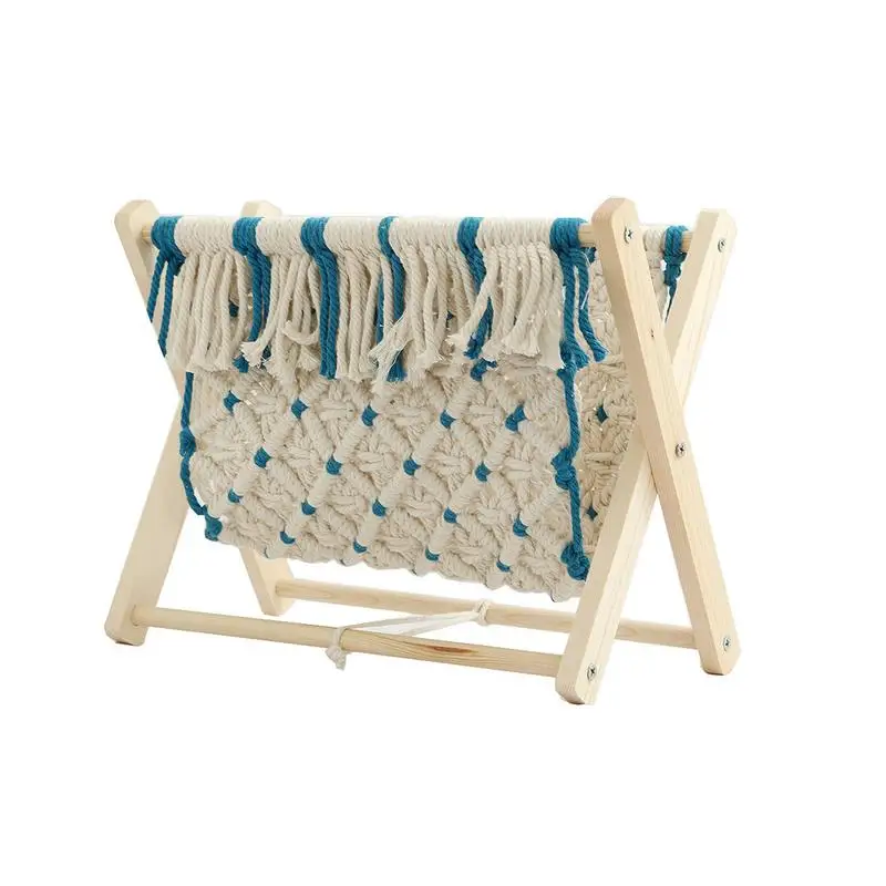 

Boho MacrameRack Nordic Cotton Woven Book Holder Room Decor Color Matching Rope Braided Storage Rack Photo Props